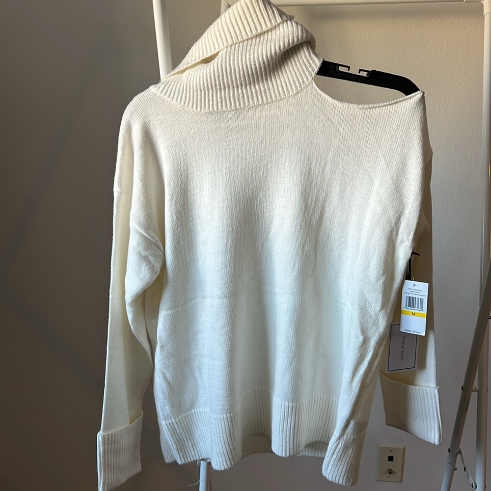Shoulder Cut White Sweater